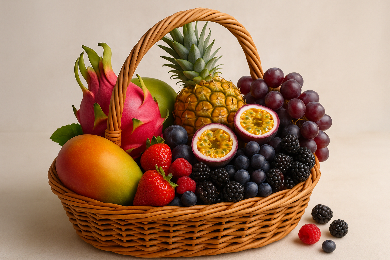 Bunter Bio-Obstkorb von Etepetete mit frischen und exotischen Früchten – nachhaltig verpackt